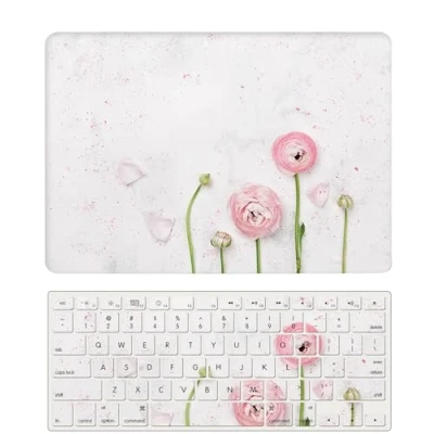 Abbildung von Hülle Kompatibel mit Neues MacBook Air 13 Zoll 2020 2019 2018 A1932 A2179 A2337 M1 Retina Display und Touch ID, Plastik Schützend Hartschale Snap Case &amp; Tastaturabdeckung, Rosa Blume