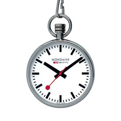 Abbildung von Mondaine Taschenuhr A660.30316.11SBB 43mm Bahnhofsuhr mit Kette rotem Sekundenzeiger Hergestellt in der Schweiz aus poliertem Edelstahl staubbeständig