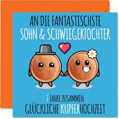 Abbildung von Stuff4 7. Hochzeitstag Karte Liebe 7 Jahre Zusammen Kupfer Hochzeit Jahrestag Geschenke für Sohn Schwiegertochter vom Mama Papa, 145mm Glückwunschkarten