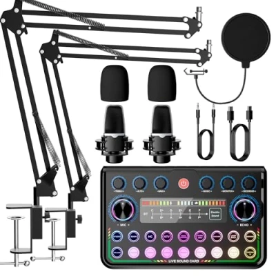 Abbildung von AUDIO INTERFACE mit Podcast MIKROFON für Smartphone und PC SINWE Ausrüstung Bundle 2, All in One DJ Mixer, Plug and Play, perfekt Streamen, Singen, YouTube Gaming