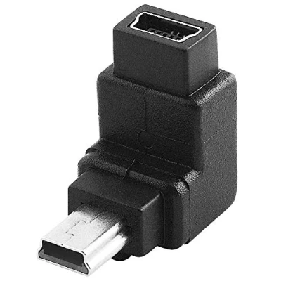 Abbildung von BestPlug 2.0 USB Adapter Verbindungsstück nach unten gerichtet, Mini B Stecker männlich auf Buchse Kupplung weiblich 90 abgewinkelt, High Speed, Schwarz
