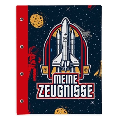 Abbildung von itenga Zeugnismappe mit Buchschrauben erweiterbar für Kinder Jugendliche Erwachsene Mädchen Jungen Schüler (Weltraum)