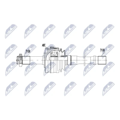 Abbildung von NTY NPW ME 203 Antriebswelle Vorderachse rechts 608mm Automatikgetriebe MERCEDES BENZ: G Klasse SUV (W463) 65 AMG 6.0, 63 6x6 5.5,