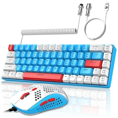 Abbildung von YINDIAO T8 60% RGB Gaming Tastatur und Maus Set + Gewendeltes USB C Kabel,Kabelgebundene Mechanische Tastatur,68 Tasten TKL Compact Layout,Maus mit Wabenstruktur,Bis zu 6400DPI,für PC MAC PS5 Blau