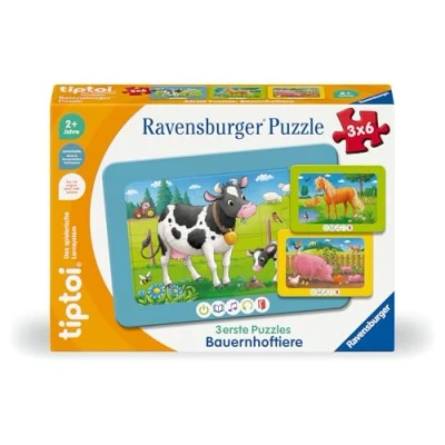Abbildung von Ravensburger Puzzle tiptoi® 3 erste Puzzles: Bauernhoftiere 3x6 Teile, Puzzleteile