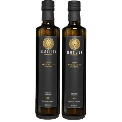Abbildung von Black Lion Premium Kreta griechisches Bio Olivenöl Kaltgepresst, nativ extra mild fruchtig lecker frische Ernte, 100% Koroneiki Olive (2x 500ml)