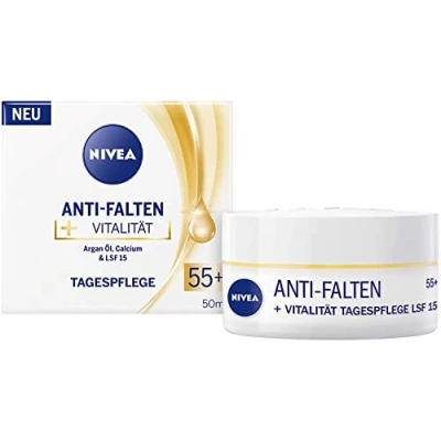 Abbildung von NIVEA Anti Falten + Vitalität Tagespflege LSF 15 55+ (50 ml), Gesichtscreme mit Argan Öl und Calcium, Tagescreme mildert Linien sichtbar