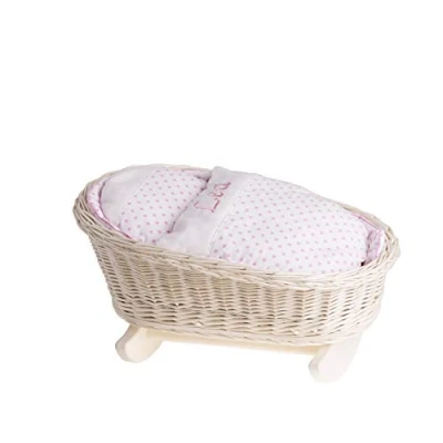 Abbildung von e wicker24 Handgeflochtene Weidenwiege für Puppen reizendes und langlebiges Puppenbettchen Puppenwiege mit Personalisierung Kinderzimmerdekoration Schaukelbett aus Korbgeflecht