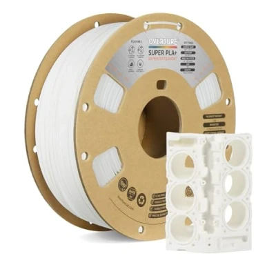 Abbildung von OVERTURE Super PLA+ Filament 1.75mm, 1kg Spule (2.2lbs), Maßgenauigkeit +/ 0.03 mm, für 3D Drucker (Weiß)