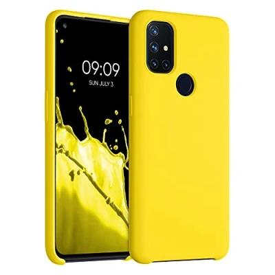 Abbildung von kwmobile Hülle kompatibel mit OnePlus Nord N10 5G Silikon Handy Case Handyhülle weiche Oberfläche kabelloses Laden Strahlend Gelb