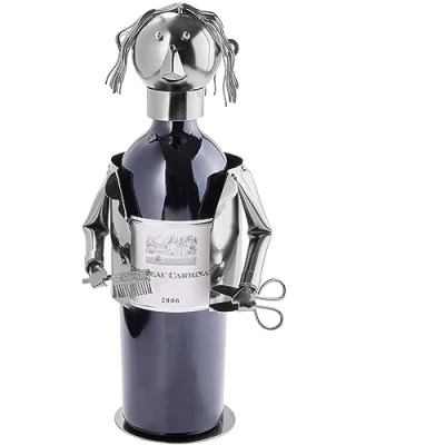 Abbildung von BRUBAKER Weinflaschenhalter Haarstylist Metall Skulptur Flaschenständer 20 cm Wein Geschenk für Friseure und Barbiere mit Grußkarte