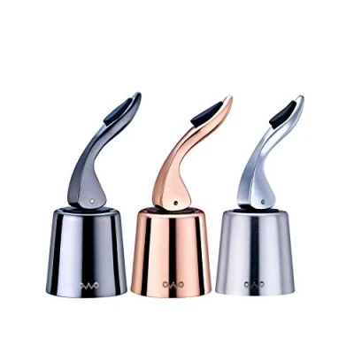 Abbildung von 3 Stück OWO Weinverschluss Weinflaschenverschluss Edelstahl Wein Verschlussstopfen Flaschenverschluss Vakuum Wiederverwendbar Wine Stopper Geschenke für Weinliebhaber (Dreifarbig)