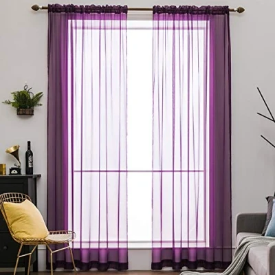 Abbildung von MIULEE Voile Vorhang Transparente Gardine aus Einfarbig Stangendurchzug Transparent Wohnzimmer Luftig Dekoschal für Schlafzimmer 2er Set 260 x 140cm (H B), Rod Pocket Lila