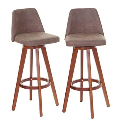 Abbildung von Mendler 2er Set Barhocker HWC C43, Barstuhl Tresenhocker, Holz Textil drehbar Vintage braun, helle Beine