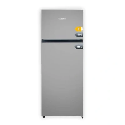 Abbildung von SEVERIN Doppeltür Kühl /Gefrierschrank, inkl. moderner LED Beleuchtung, 2 x höhenverstellbare Abstellflächen, große Veggiebox, extrem leise 40 dB, 197 L Nutzinhalt, silber, DT 8761