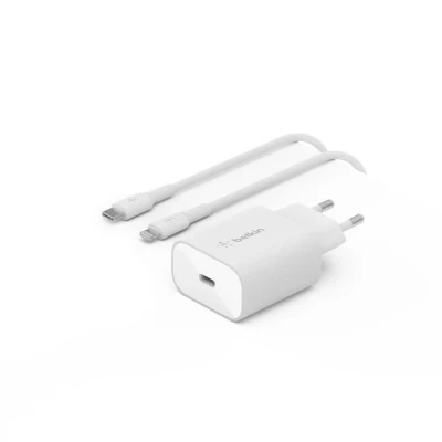 Abbildung von Belkin 25 W Power Delivery USB C PPS Ladegerät mit C/Lightning MFi Kabel, PD Netzadapter, fähiges Schnellladegerät für Geräte wie das iPhone 14/14 Plus, 13, 12, 11 Pro, Pro Max, mini