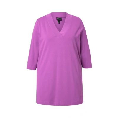 Abbildung von Ulla Popken Vausschnitt 3/4ARM Langarmshirt, Damen, Größe: 50/52, Violet