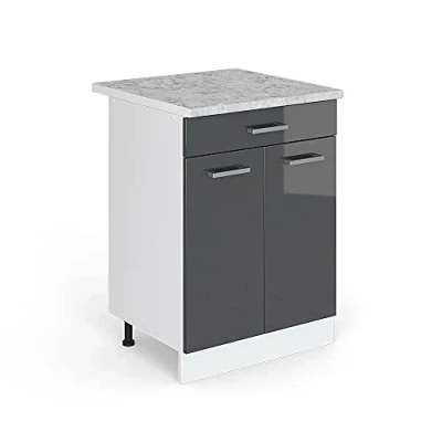 Abbildung von Vicco Küchenunterschrank R Line, Anthrazit Hochglanz/Weiß, 60 cm mit Schublade, AP Marmor