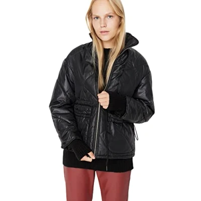 Abbildung von Trendyol Damen Oversize Basic Plain Webstoff Winterjacke Coat, Schwarz, M EU