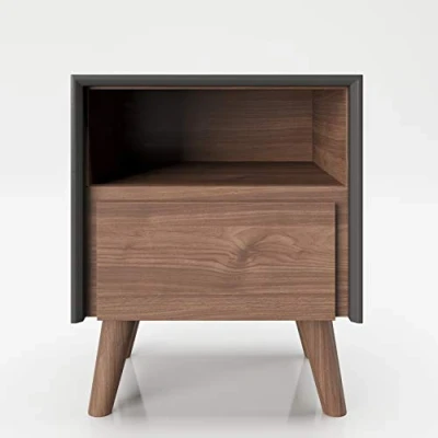 Abbildung von PLAYBOY Nachttisch mit 1 offenem Fach und Schublade, soft close Massivholzfüssen, Beistelltisch, kleiner Tisch, Stauraum, Holztisch, Retro Design, Club Stil