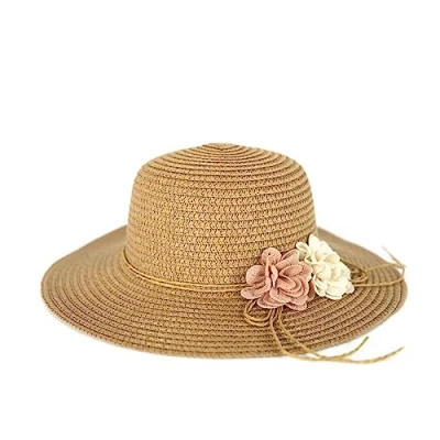 Abbildung von Mädchen Mütze Strohhut Sommerhut Strandhut Kinderhut Mädchenhut, Farbe: Beige