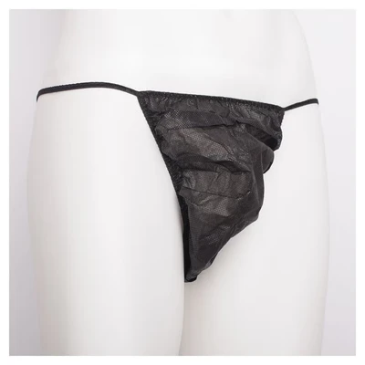 Abbildung von 50 Stück Einweg String Tanga für Herren, schwarz, einzeln verpackt, hautfreundliches Vlies