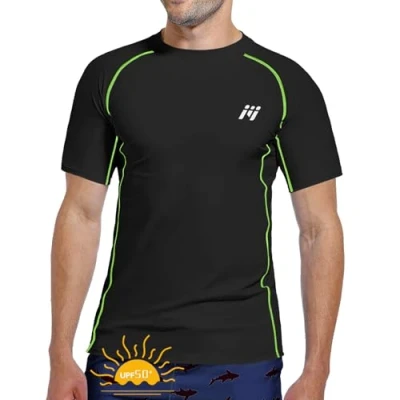 Abbildung von MEETWEE Herren Rash Guard Vest Männer Langarm/Kurzarm UV Schutz T Shirt Tops UPF 50+ Schnelltrocknend für Schwimmen Surfen Wassersport