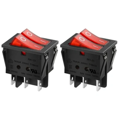 Abbildung von Heschen Double Rocker Switch SPST ON OFF 6 Terminals Red Light 16 A 250 VAC 2 Pack
