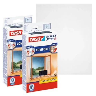 Abbildung von tesa Fliegengitter Gewebe Insect Stop Comfort für Fenster, (Spar Set, 2 St., Fliegennetz, Klettband), Insektenschutzgitter Fliegenetz ohne Bohren zuschneidbar anthrazit