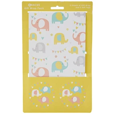 Abbildung von Abacus 10007A &quot;Elephant Fun&quot; Geschenkpapier Set mit 2 Bögen/Anhängern, vollständig recycelbar, 500 mm x 700