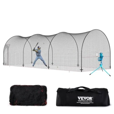 Abbildung von VEVOR Baseball Schlagkäfig Netz mit Rahmen und 12 x 3,6 m, Baseballkäfig zum Schlagen Aufstellen, Baseballnetz, für Jugendliche oder Erwachsene Schwarz Hinterhof