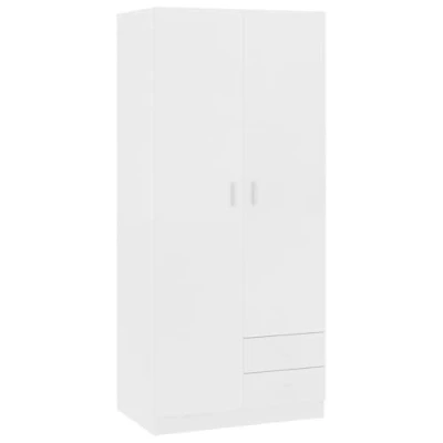 Abbildung von vidaXL Kleiderschrank mit 2 Türen Schubladen Garderobenschrank Garderobe Schrank Schlafzimmerschrank Weiß 80x52x180cm Holzwerkstoff