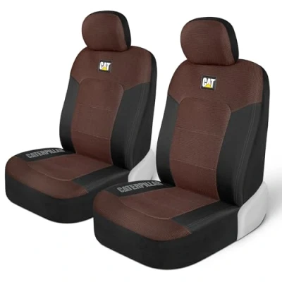 Abbildung von Caterpillar CAT® MeshFlex Automotive Sitzbezüge für PKW LKW und SUV (2er Set) Schwarz/Braun Autositzbezüge Vordersitze, Sitzschoner mit bequemer Netzrückseite, Auto Innenbezüge