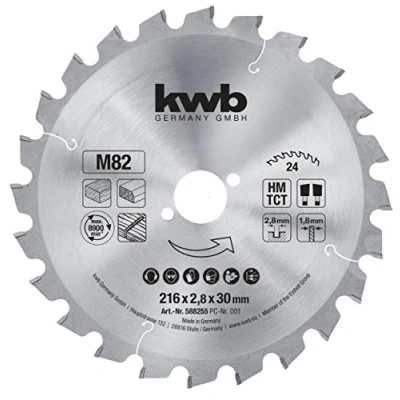 Abbildung von kwb Kreissägeblatt 216 x 30 mm, Made in Germany, schneller Schnitt, Sägeblatt geeignet für Weich und Hartholz, Tischlerplatten Spanplatten
