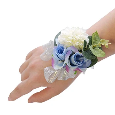 Abbildung von Shiwaki 2 Stück Hochzeit Dekoration Mädchen Brautjungfer Handgelenk Blumen Ball Party Geschenke (blau)