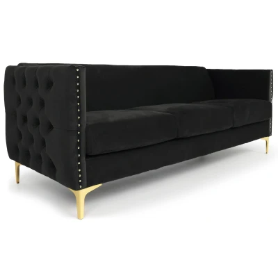 Abbildung von Joshua 3 Sitzer Sofa mit Samtbezug Schwarz Menzzo