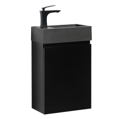 Abbildung von WC Badmöbel Angela 40x22 cm Matt Schwarz Schrank Schwarze Waschbecken Badezimmer Toilette