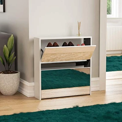 Abbildung von Vida Designs Welham 2 Schubladen Schuhschrank Aufbewahrung Aufräumen Organisieren Organizer Schuhwerk Ständer Gestell Gerüst Sideboard Hoch Stehend Holz Möbelstück Weiß