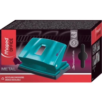 Abbildung von Maped Locher ESSENTIALS DECO 20/25 Blatt für Blätter Glanzlack Oberfläche im trendigen Türkis Mechanik &amp; Führungselemente 100% aus Metall Lochabstand 8 cm alle Papierformate