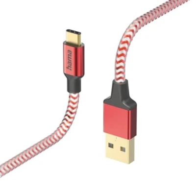 Abbildung von Hama Ladekabel „Reflective“ USB A auf C, Nylon, 1,5m (Schnellladung, Handy Ladekabel, Datenkabel, Kabel, Handykabel, Typ Knickschutz, flexibel, vergoldet, maximal kompatibel) rot