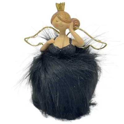 Abbildung von Dadeldo Living &amp; Lifestyle Dekofigur Engel Schwarz Resin Kunstfell 16cm Weihnachtsdeko