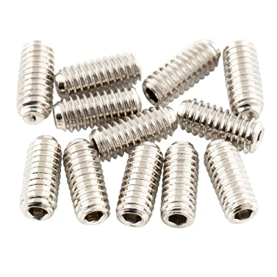 Abbildung von Musiclily Ultra UNF#4 48X1/4 Zoll Edelstahl Steg Saitenreiterhöhen Schrauben für USA E Gitarre, Nickel (12er Set)