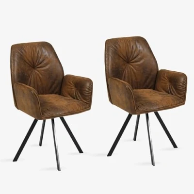 Abbildung von MEUBLE COSY Esszimmerstühle Drehbar 2er Set Küchenstuhl Polsterstuhl Drehstuhl mit Armlehne Sessel aus Wildleder Metallbeine, Sitzbreite 49 cm, für Esszimmer Wohnzimmer, Arbeitszimmer, Braun
