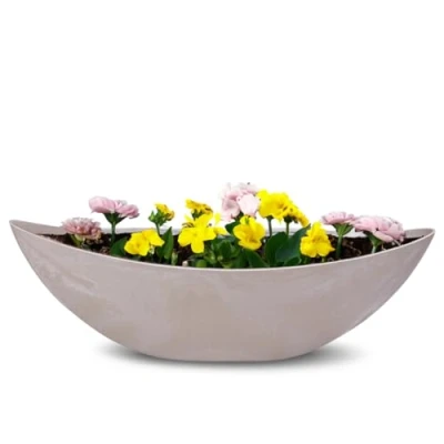 Abbildung von matches21 HOME &amp; HOBBY Ovale Pflanzschale für draußen große Schiff Deko Schale in Sand grau marmoriert als Blumen Topf Pflanztopf 55 cm Jardiniere Garten Balkon oder Friedhof Grab Schmuck