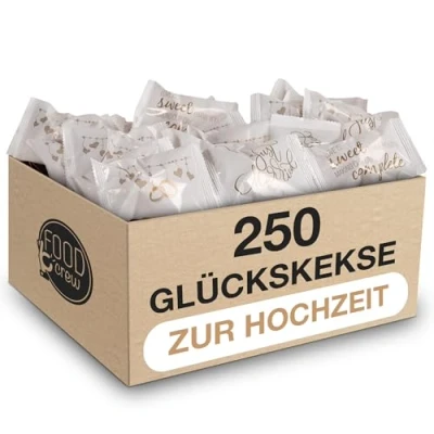 Abbildung von FOOD crew 250x Glückskekse Hochzeit Einzeln verpackt Geschenkideen für Hochzeitspaar Geschenk und Verlobung Hochzeitsgeschenk Deko Gastgeschenke Made in Germany