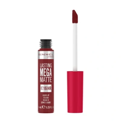 Abbildung von Rimmel London flüssiger Lippenstift, Lasting Mega Matte, lang anhaltend, für weiche Lippen mit Finish vegane Formel Squalen und Kokosöl 930 Ruby Passion, 7,4 ml