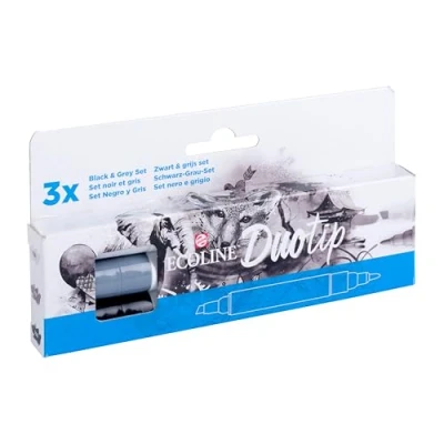 Abbildung von Talens Ecoline Duotip Urban Schwarz Grau Set 3 Farben 2 Spitzen Pinsel Stifte