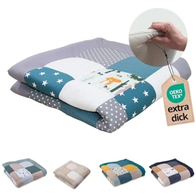 Abbildung von ULLENBOOM Krabbeldecke für Baby 120x120 cm, 100% OEKO TEX Materialien, Made in EU, Dick &amp; weich gepolstert, Waldtiere Petrol ideal als Babydecke Spieldecke