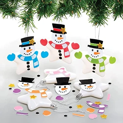 Abbildung von Baker Ross FE921 Schneemann Weihnachtsstern Dekoration Bastelset Packung mit 6, Bastelt Eure Eigenen Weihnachtsdekorationen, Kugel Dekorationen für Kinder zum Basteln und Aufhängen