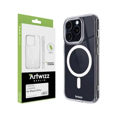 Abbildung von Artwizz ClearClip +Charge Kompatibel mit iPhone 15 Pro Kratzresistente Hülle Verstärkten Ecken MagSafe Qi Transparent